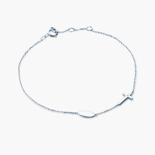 Bransoletka z krzyżykiem Savicki: białe złoto, diament